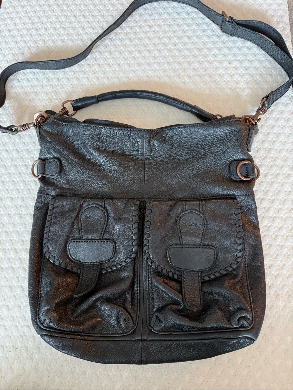 Liebeskind Berlin vintage Leather 2009 double pocket biker hobo /crosssbody